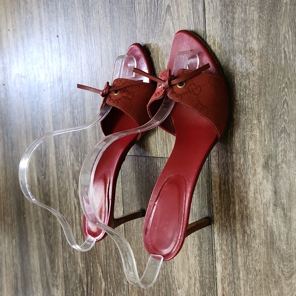 Gucci 'Tess' Original GG Monogram Slip On Heel Red Size 8 1/2 B - Picture 5 of 16